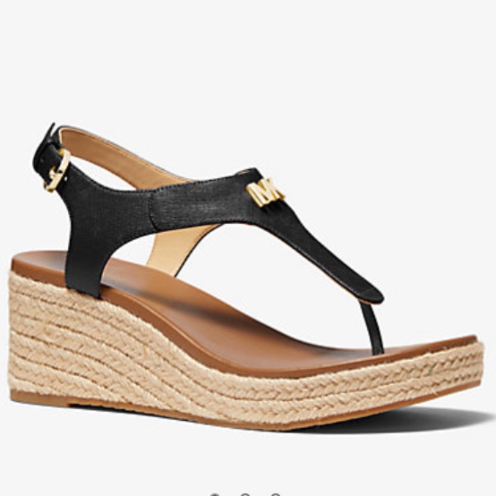 New Michael Kors Laney Saffiano Leather Espadrille Wedge Sandal